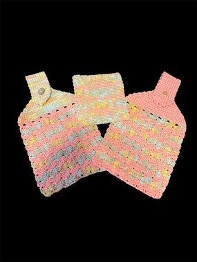 Handmade Crochet Hanging Towel set - Pastel Multicolor